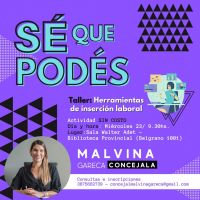Malvina Gareca brindará un taller sobre “Herramientas de Inserción Laboral”