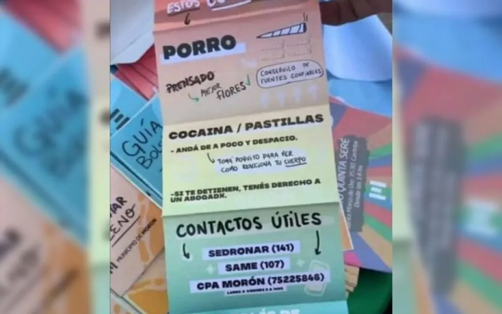 El municipio de Morón repartió folletos con tips para consumir drogas